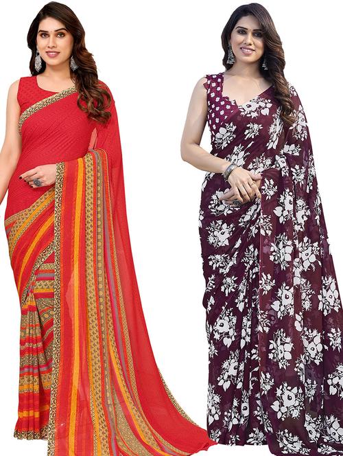 pack of 2 printed casual wear saree with blouse - 21440544 - Very Small Image - 1