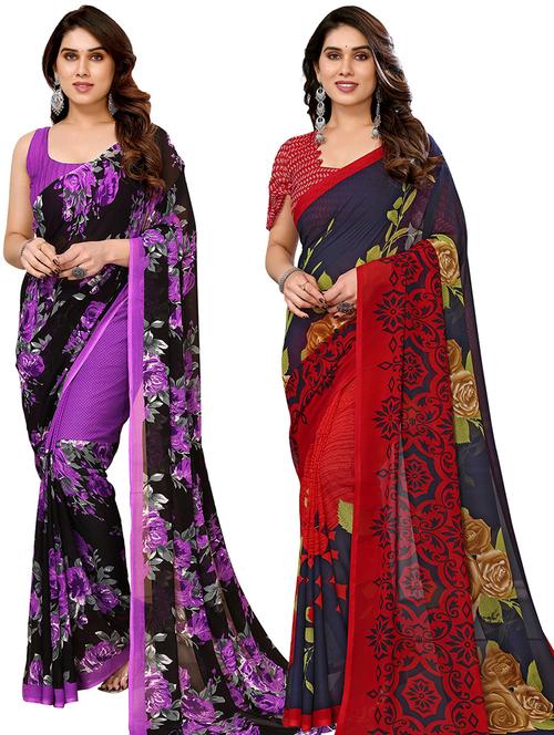 pack of 2 printed casual wear sarees - 21440546 - Very Small Image - 1
