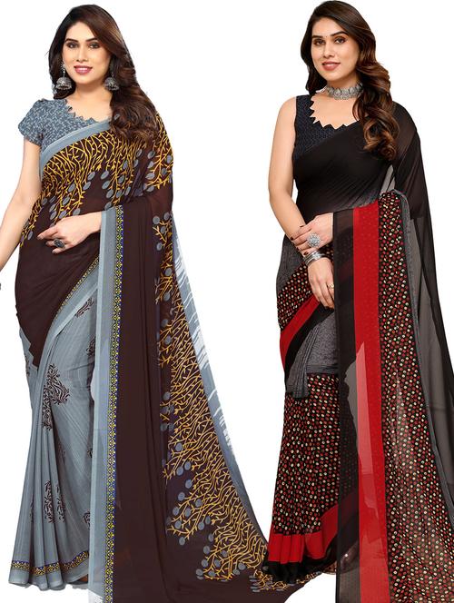 pack of 2 printed casual wear sarees - 21440551 - Very Small Image - 1