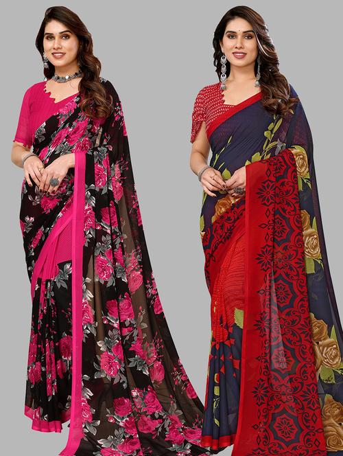 pack of 2 casual wear combo sarees with blouse - 21440555 - Very Small Image - 1