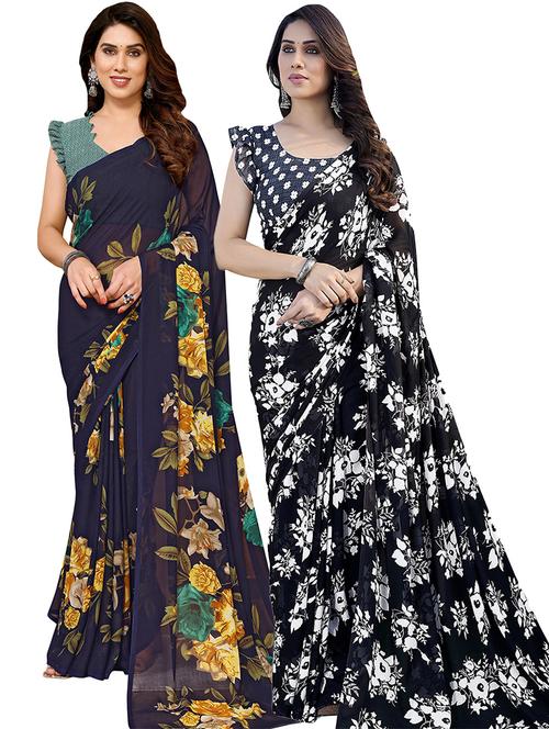 pack of 2 printed casual wear sarees with blouse - 21440556 - Very Small Image - 1