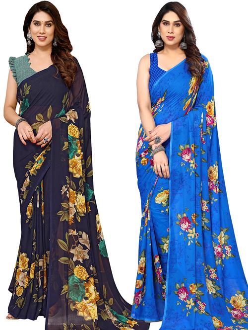 pack of 2 printed casual wear sarees with blouse - 21440558 - Very Small Image - 1