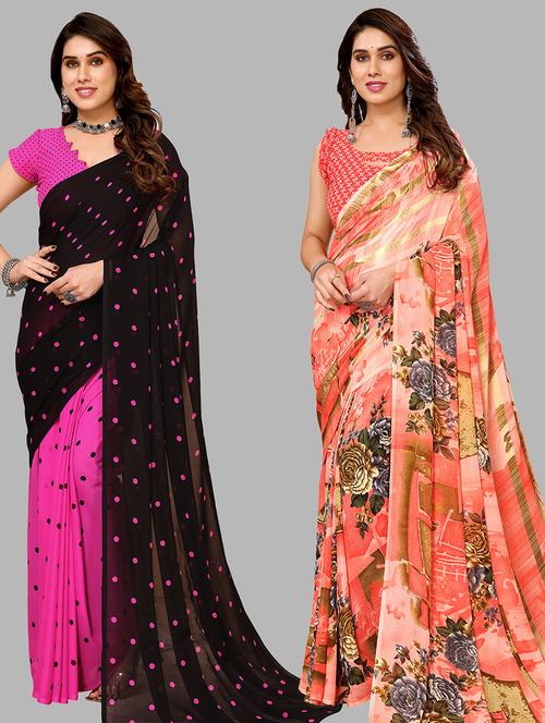 pack of 2 printed casual wear sarees - 21440559 - Very Small Image - 1