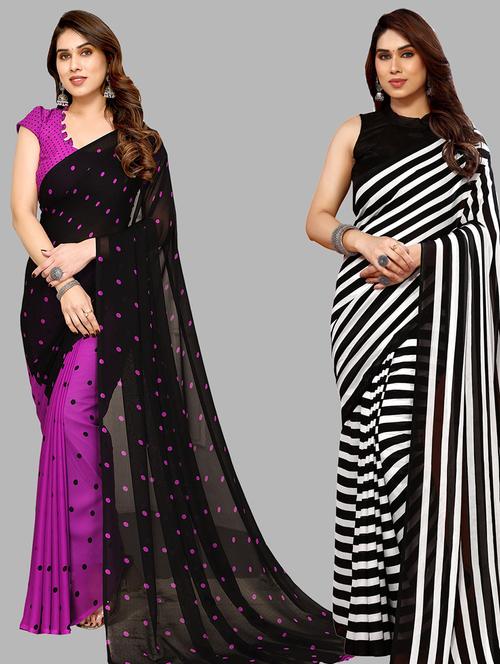 pack of 2 casual wear combo sarees with blouse - 21440560 - Very Small Image - 1