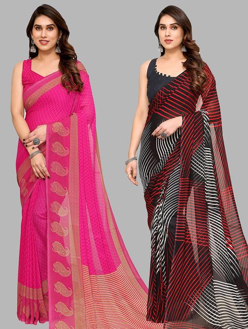 pack of 2 printed casual wear sarees - 21440561 - Very Small Image - 1