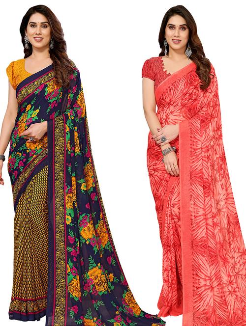 pack of 2 casual wear combo sarees with blouse - 21440562 - Very Small Image - 1