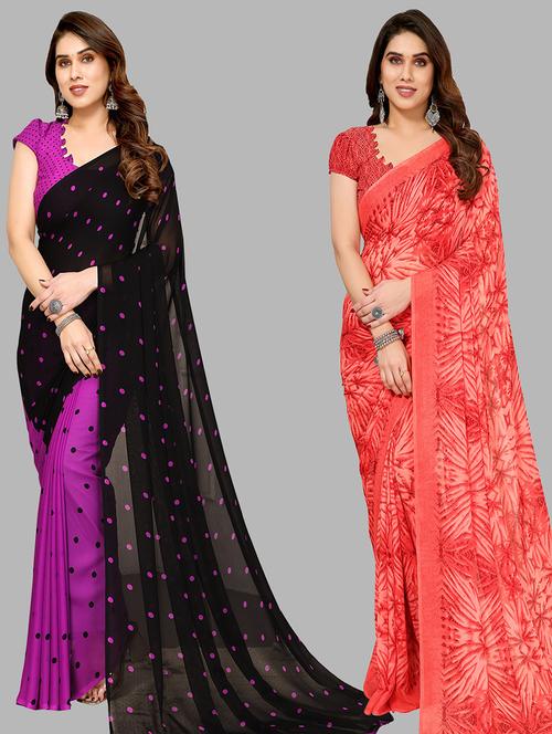 pack of 2 printed casual wear saree with blouse - 21440563 - Very Small Image - 1