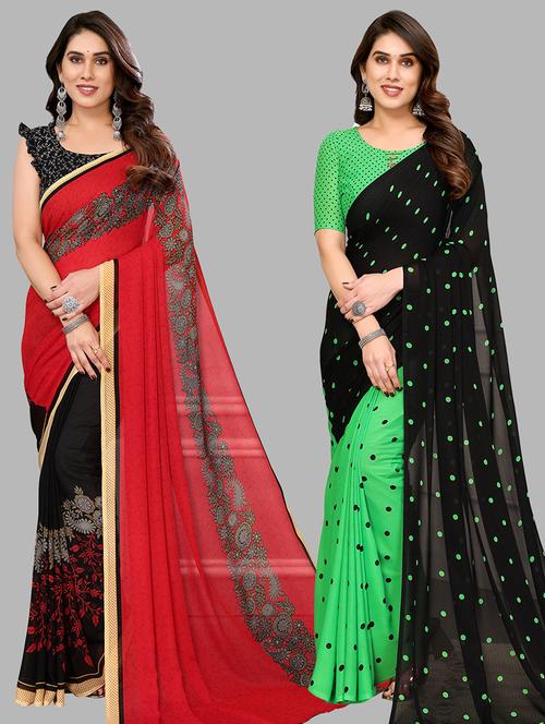 women pack of 2 casual wear sarees with blouse - 21440568 - Very Small Image - 1
