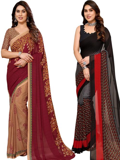 pack of 2 printed casual wear sarees - 21440570 - Very Small Image - 1