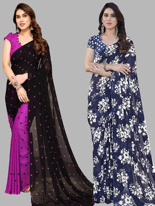 pack of 2 casual wear combo sarees with blouse - 21440574 - Very Small Image - 1