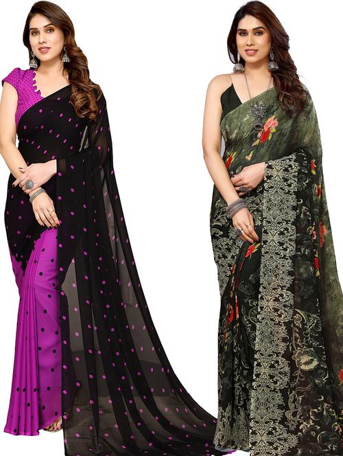 women pack of 2 casual wear sarees with blouse - 21440575 - Very Small Image - 1
