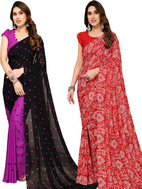 pack of 2 printed casual wear saree with blouse - 21440578 - Very Small Image - 1