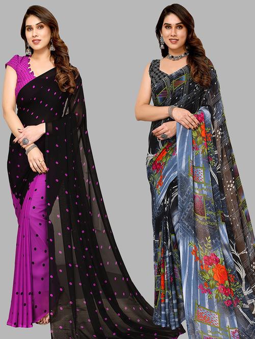 pack of 2 printed casual wear sarees - 21440579 - Very Small Image - 1