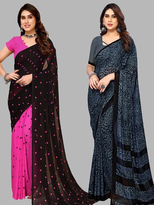 pack of 2 printed casual wear sarees - 21440580 - Very Small Image - 1