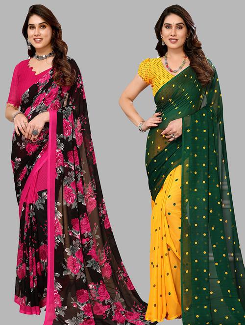 pack of 2 casual wear combo sarees with blouse - 21440582 - Very Small Image - 1