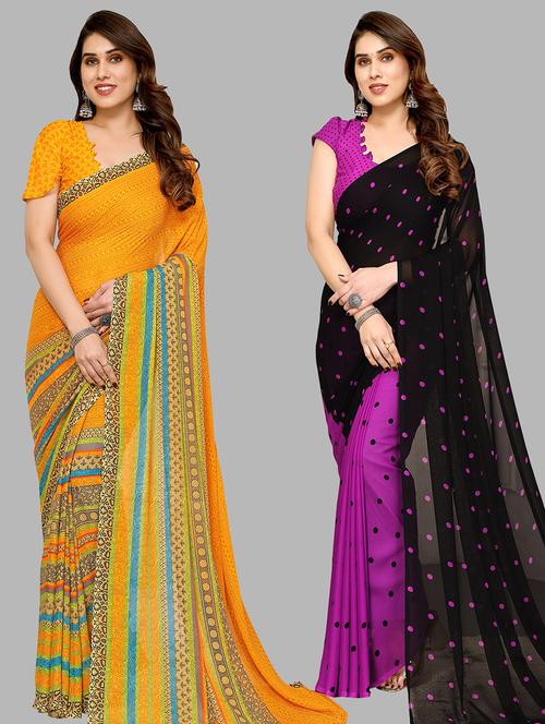 pack of 2 printed casual wear sarees with blouse - 21440583 - Very Small Image - 1
