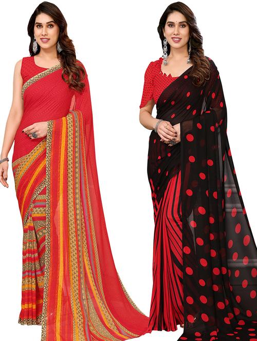 pack of 2 casual wear combo sarees with blouse - 21440584 - Very Small Image - 1
