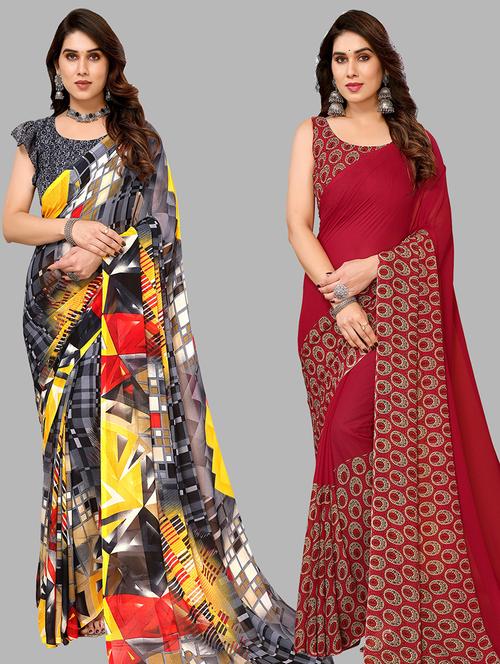 pack of 2 printed sarees - 21440586 - Very Small Image - 1