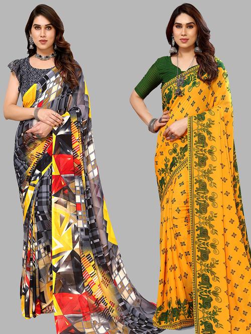 pack of 2 printed casual wear sarees with blouse - 21440587 - Very Small Image - 1