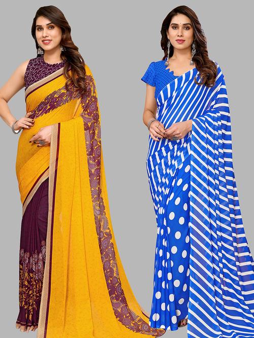 pack of 2 casual wear combo sarees with blouse - 21440595 - Very Small Image - 1