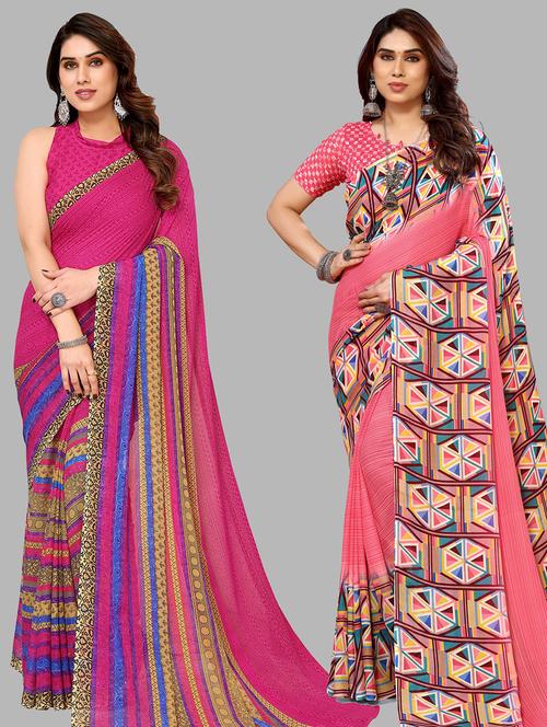 pack of 2 casual wear combo sarees with blouse - 21440597 - Very Small Image - 1