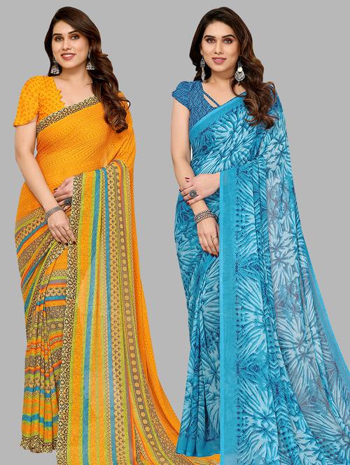 women pack of 2 casual wear sarees with blouse - 21440599 - Very Small Image - 1