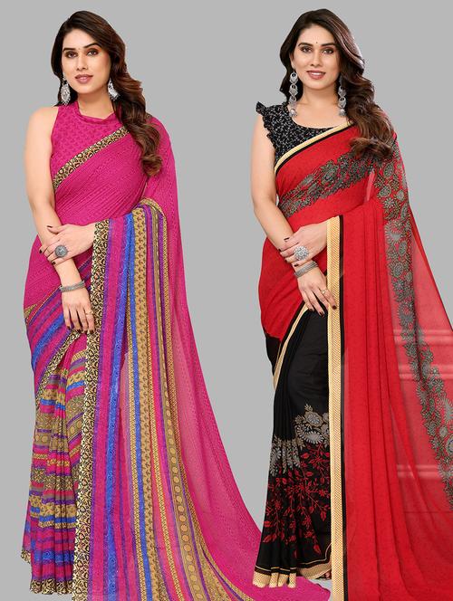 pack of 2 printed sarees with blouse - 21440600 - Very Small Image - 1