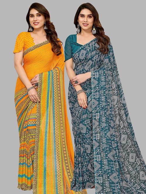 pack of 2 casual wear combo sarees with blouse - 21440601 - Very Small Image - 1