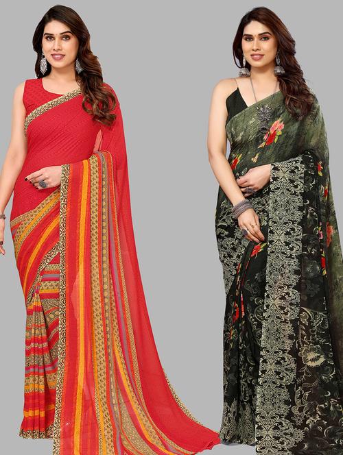pack of 2 casual wear combo sarees with blouse - 21440603 - Very Small Image - 1