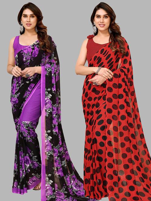 pack of 2 printed casual wear saree with blouse - 21440605 - Very Small Image - 1