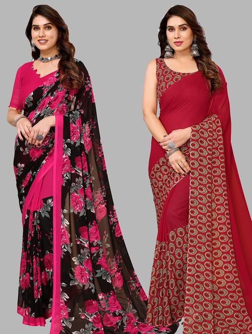 pack of 2 printed sarees with blouse - 21440607 - Very Small Image - 1