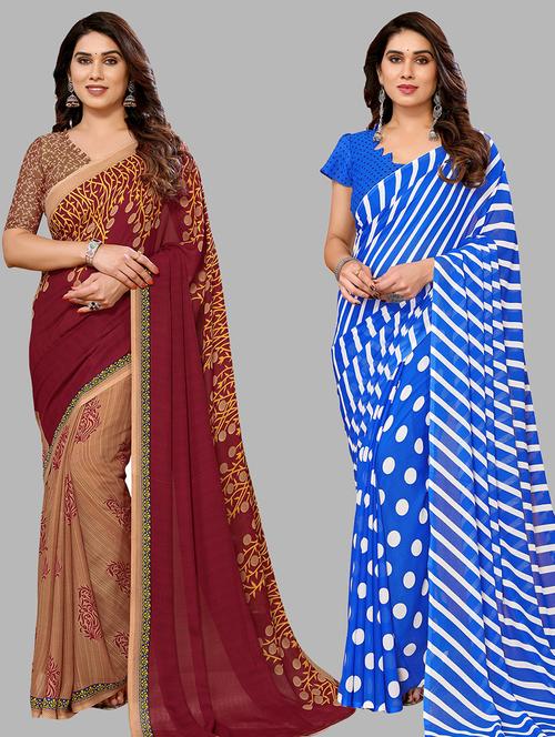 pack of 2 printed casual wear sarees with blouse - 21440608 - Very Small Image - 1