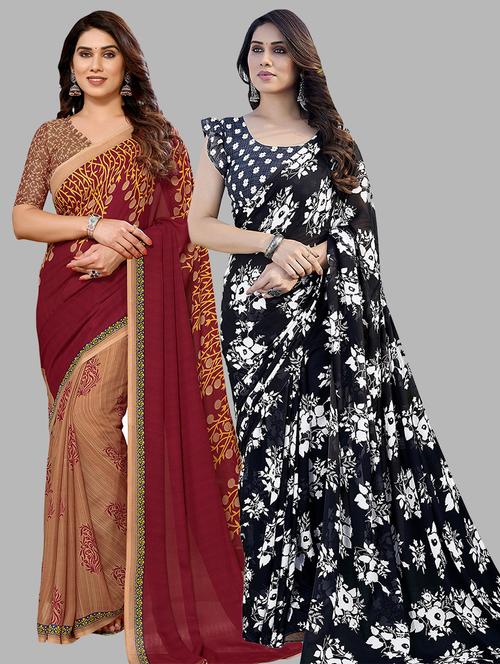 pack of 2 printed sarees with blouse - 21440609 - Very Small Image - 1