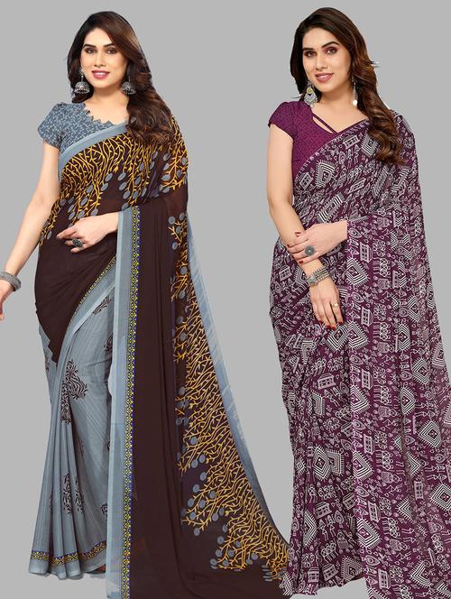 pack of 2 casual wear combo sarees with blouse - 21440612 - Very Small Image - 1