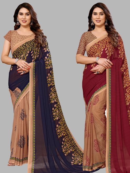 women pack of 2 printed casual sarees - 21440613 - Very Small Image - 1