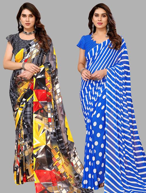 pack of 2 casual wear combo sarees with blouse - 21440619 - Very Small Image - 1