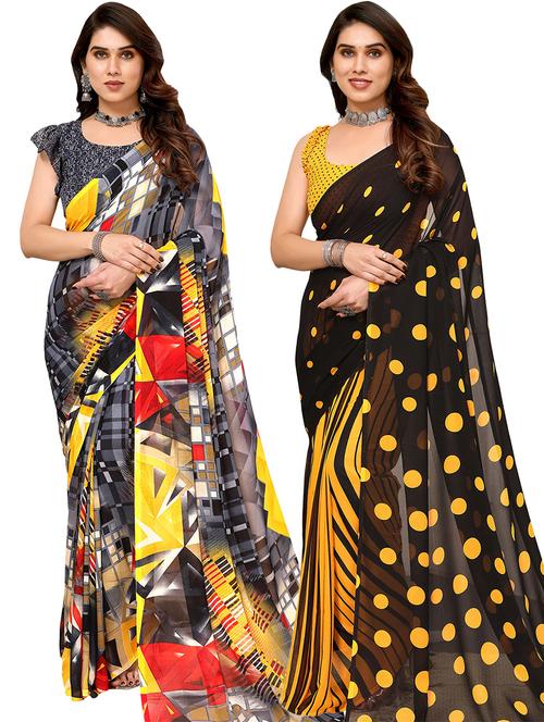 women pack of 2 casual wear sarees with blouse - 21440620 - Very Small Image - 1