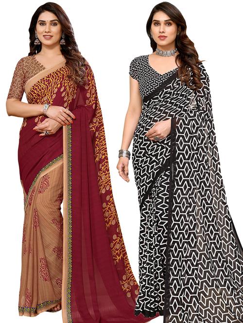 women pack of 2 casual wear sarees with blouse - 21440621 - Very Small Image - 1
