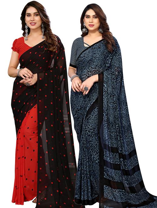 pack of 2 casual wear combo sarees with blouse - 21440622 - Very Small Image - 1