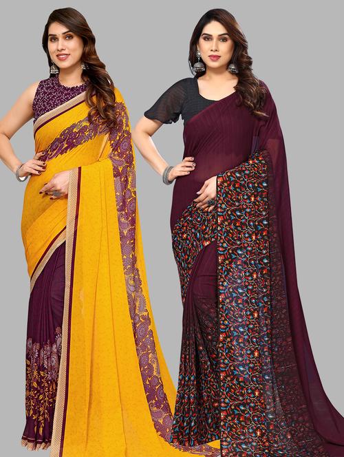 pack of 2 casual wear combo sarees with blouse - 21440623 - Very Small Image - 1