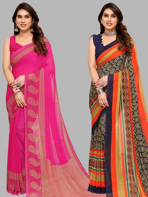 pack of 2 printed sarees - 21440626 - Very Small Image - 1