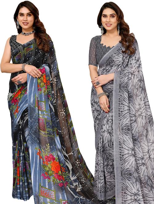 pack of 2 printed casual wear sarees - 21440631 - Very Small Image - 1