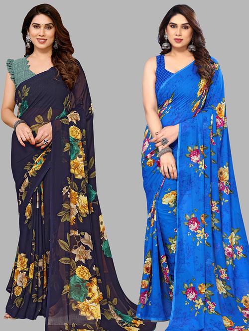 pack of 2 printed casual wear sarees - 21440635 - Very Small Image - 1