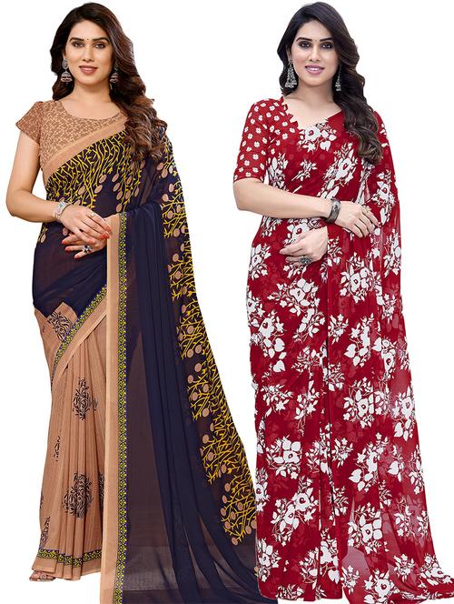 pack of 2 printed casual wear sarees - 21440636 - Very Small Image - 1
