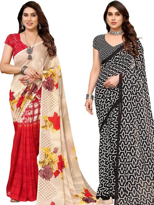 pack of 2 casual wear combo sarees with blouse - 21440638 - Very Small Image - 1