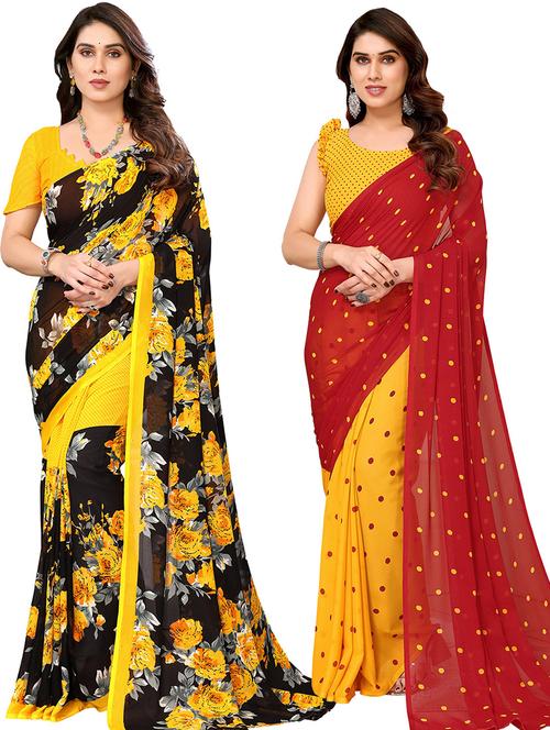 women pack of 2 casual wear sarees with blouse - 21440643 - Very Small Image - 1