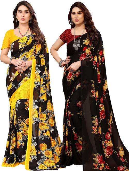 pack of 2 printed casual wear sarees - 21440644 - Very Small Image - 1