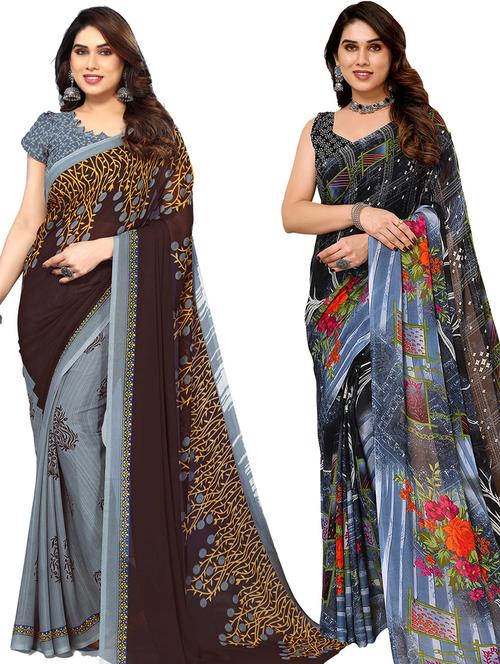 women pack of 2 casual wear sarees with blouse - 21440650 - Very Small Image - 1