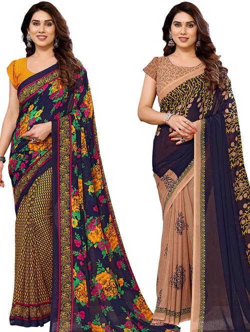 pack of 2 printed sarees with blouse - 21440655 - Very Small Image - 1