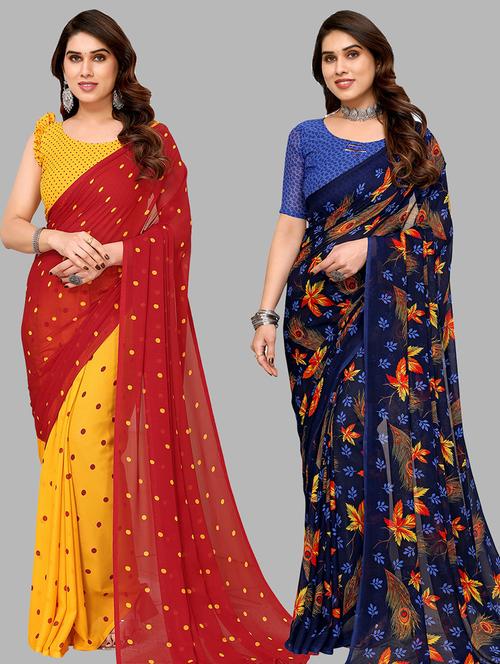 women pack of 2 casual wear sarees with blouse - 21440657 - Very Small Image - 1